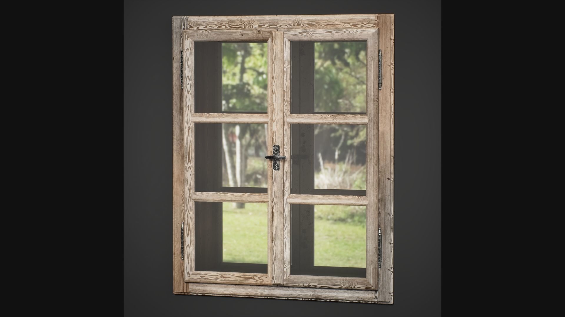 Old Painted Wood Window 3D model_3