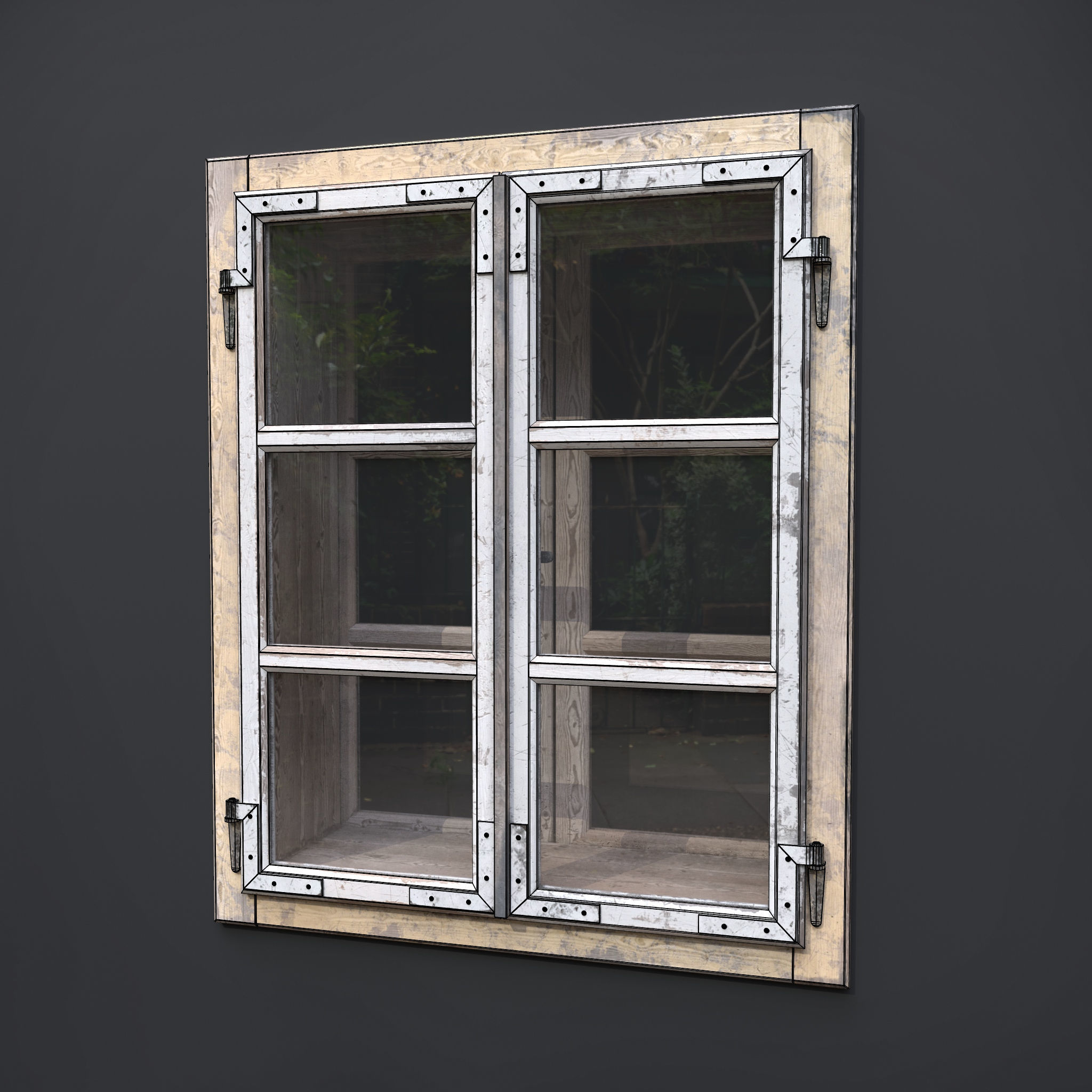 Old Painted Wood Window 3D model_2