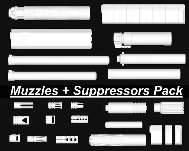 Weapon Muzzle - Suppressor Pack Low-poly 3D model