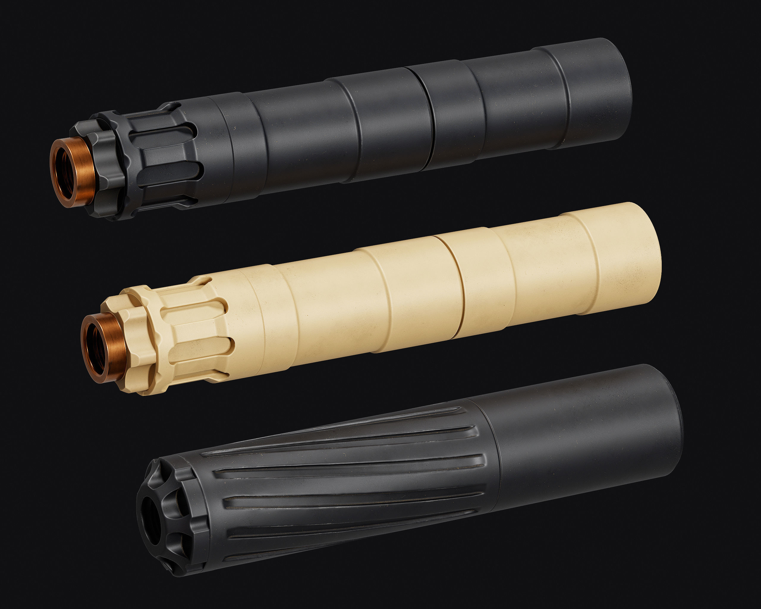 Weapon Muzzle - Suppressor Pack Low-poly 3D model_5
