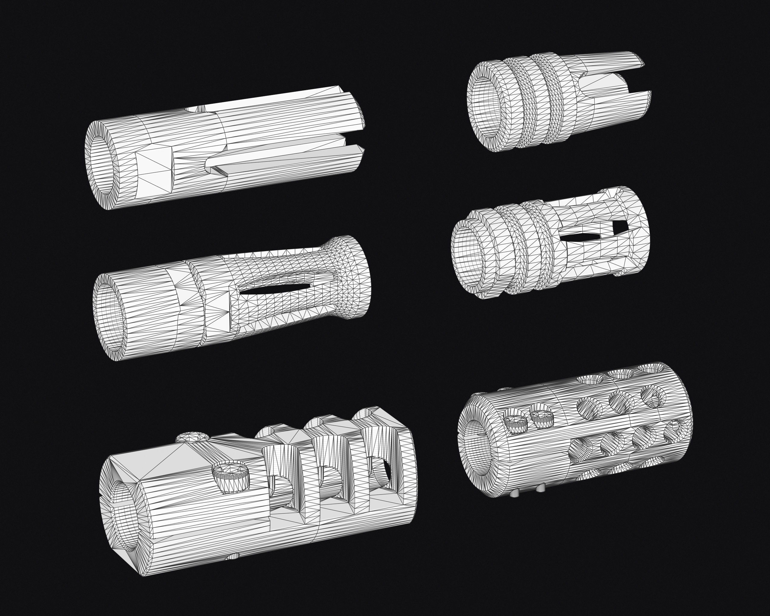 Weapon Muzzle - Suppressor Pack Low-poly 3D model_14