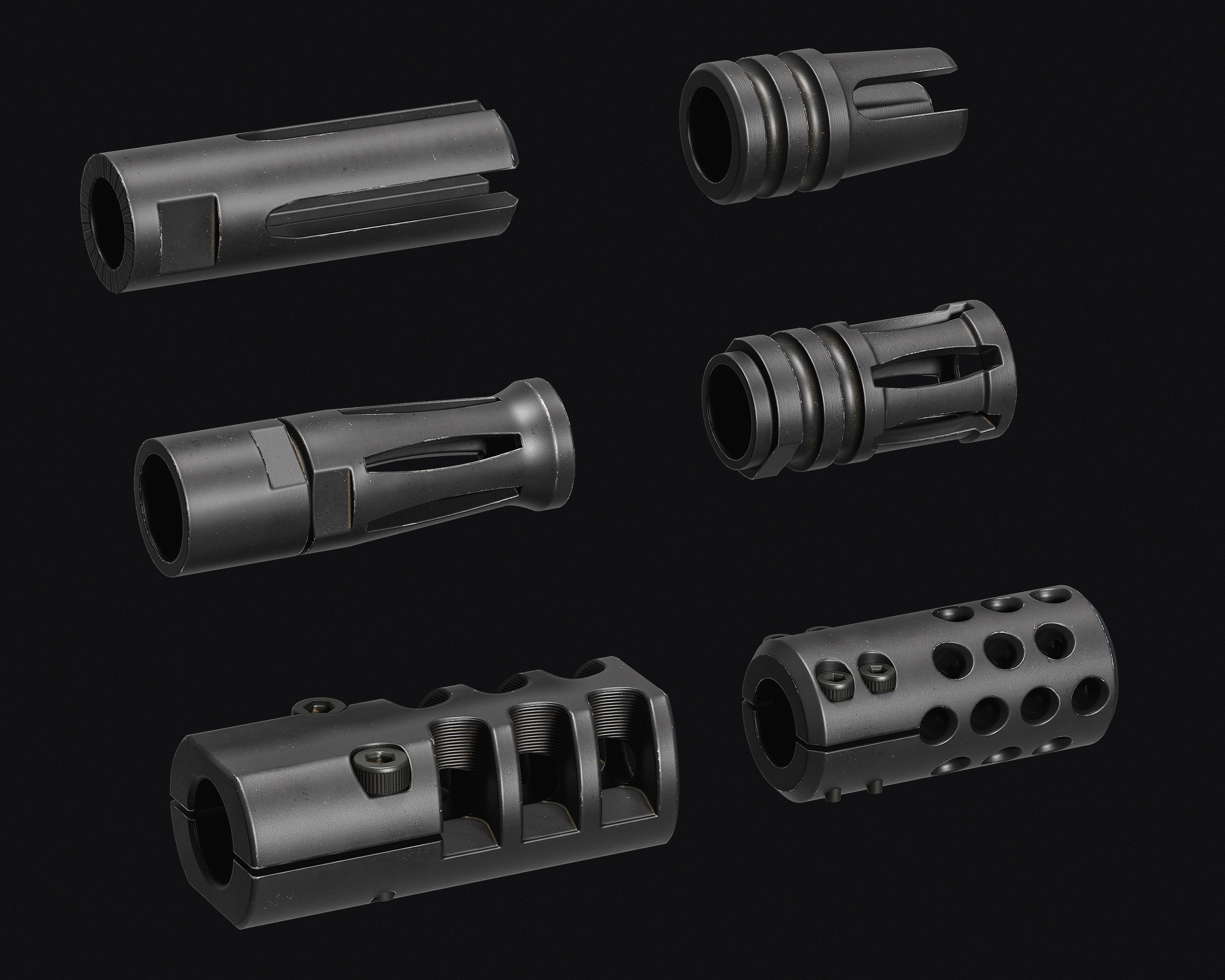Weapon Muzzle - Suppressor Pack Low-poly 3D model_1