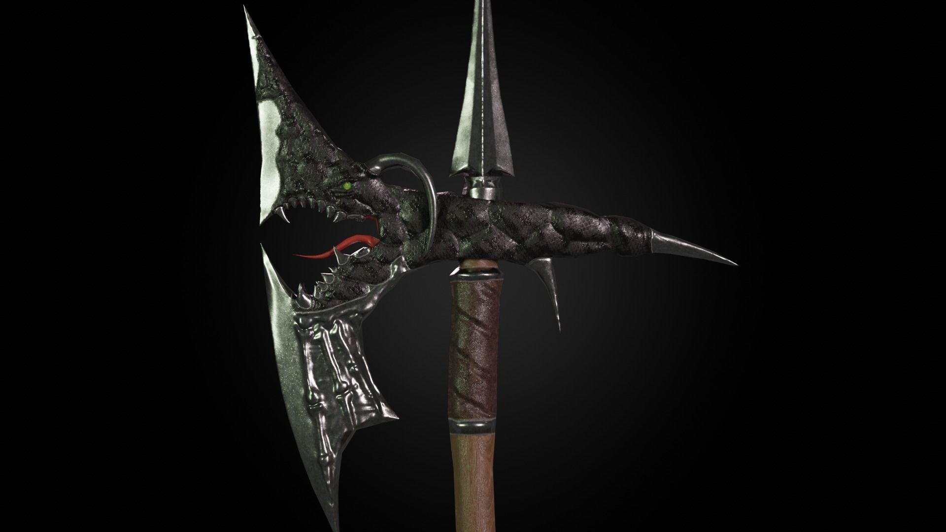 Dragon battleaxe Low-poly 3D model_17