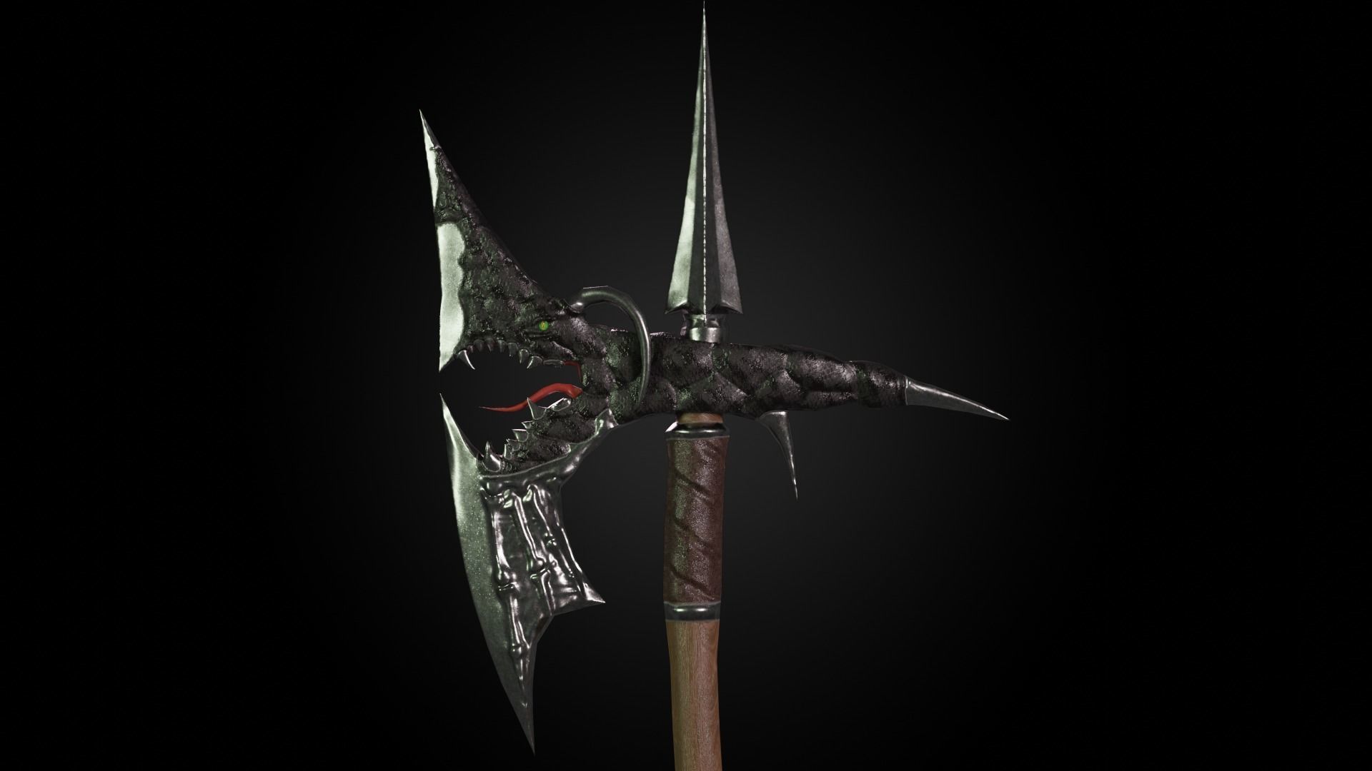 Dragon battleaxe Low-poly 3D model_2