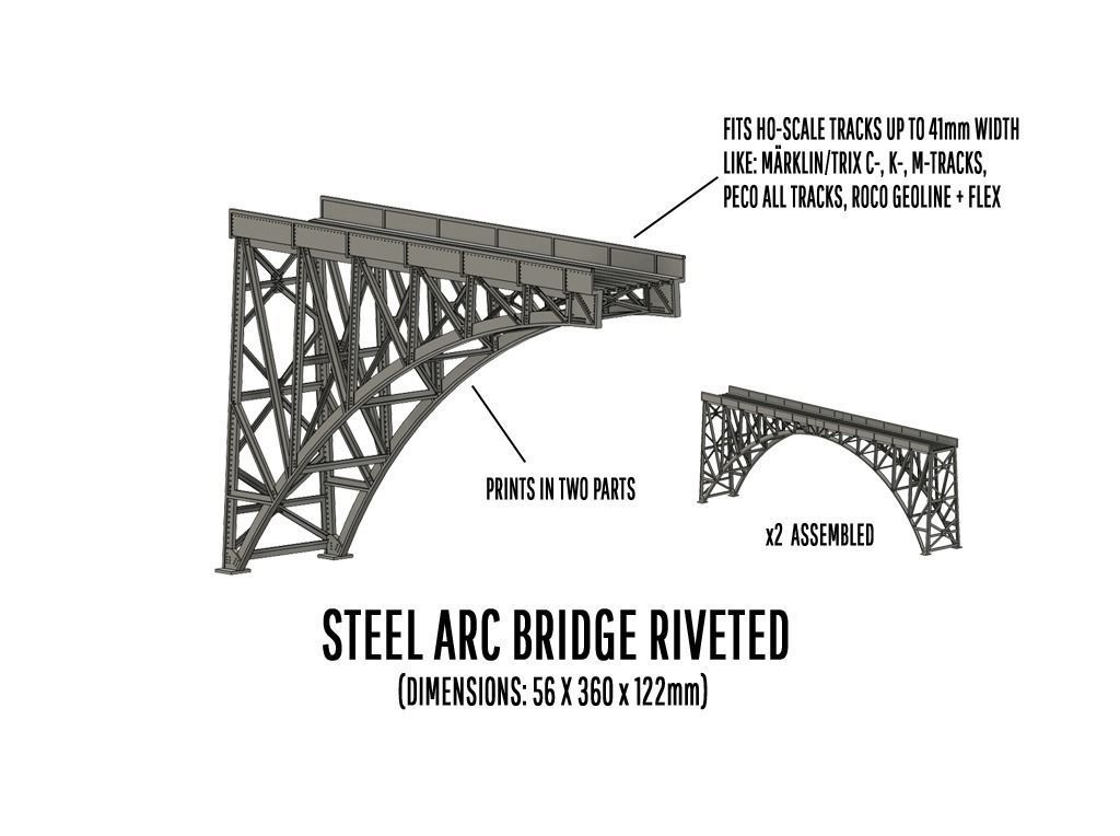 LINE-0004 Steel arc bridge riveted H0-scale 3D print model_1