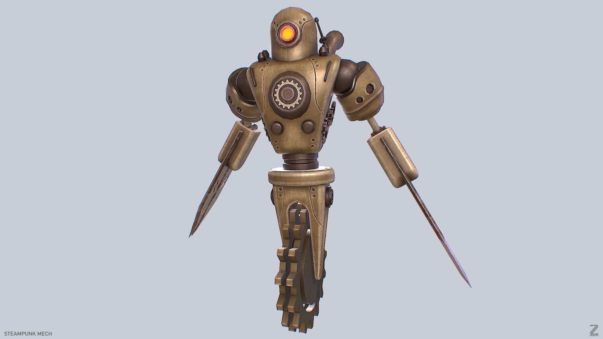 Steampunk mech Low-poly 3D model_2