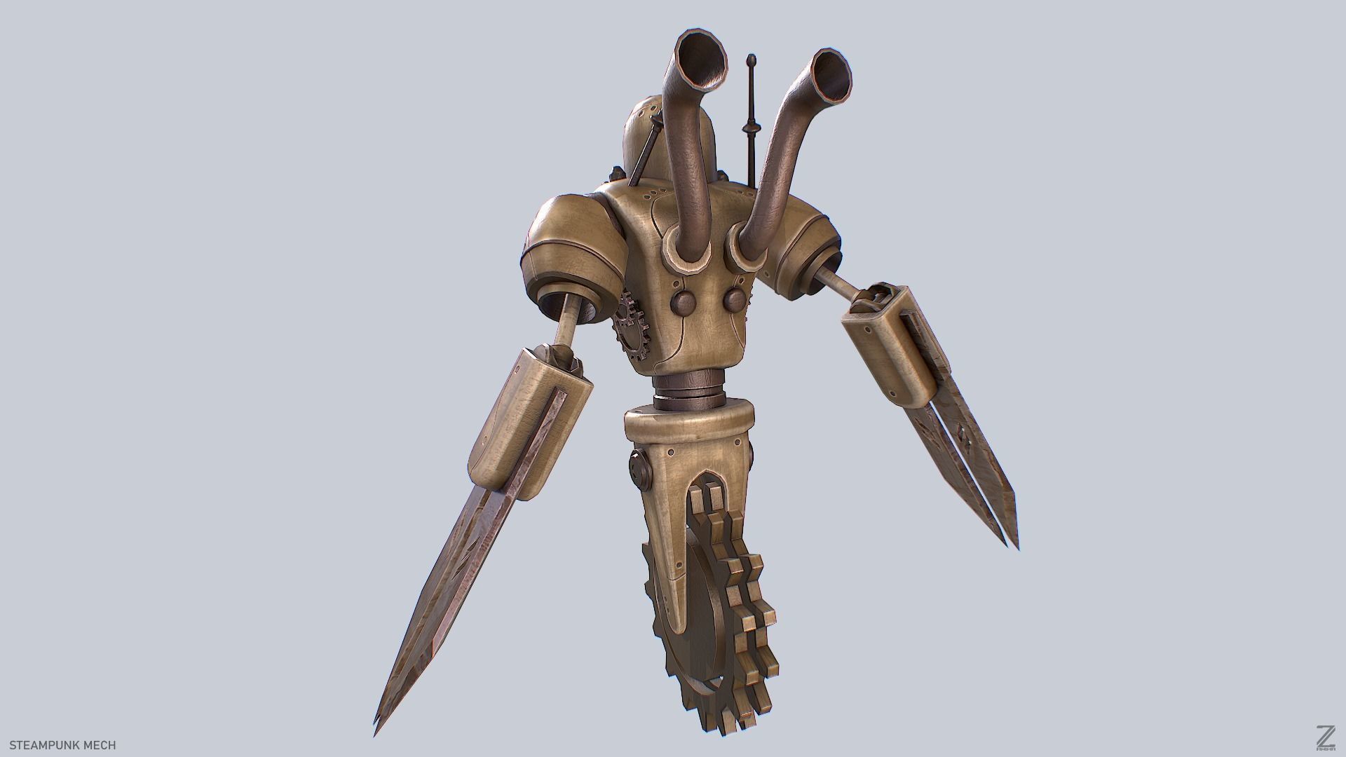 Steampunk mech Low-poly 3D model_6