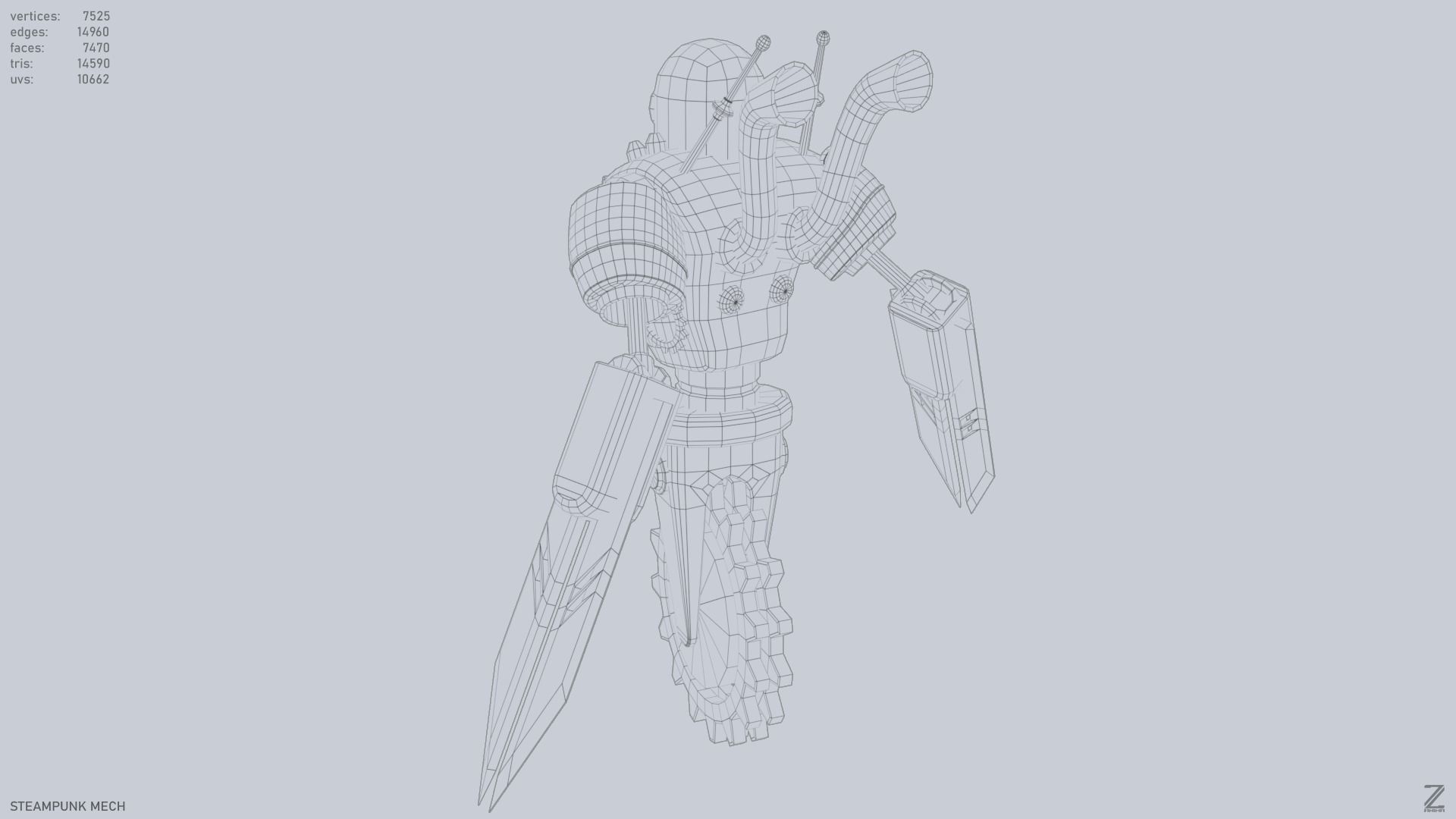 Steampunk mech Low-poly 3D model_13