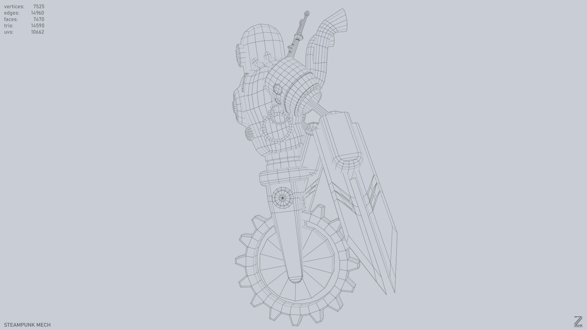 Steampunk mech Low-poly 3D model_12