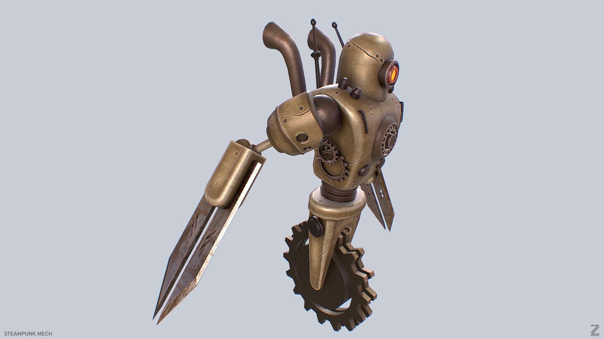 Steampunk mech Low-poly 3D model_8