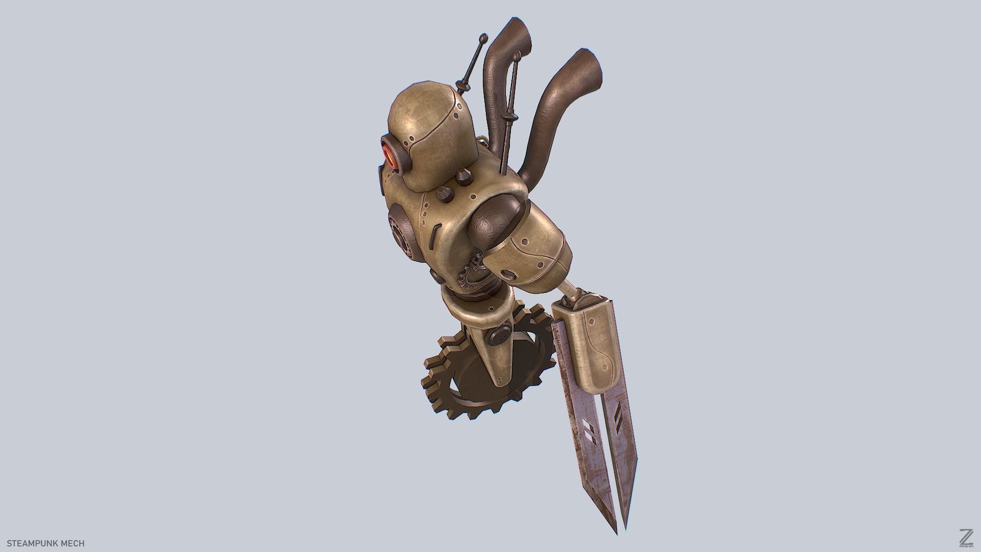 Steampunk mech Low-poly 3D model_5