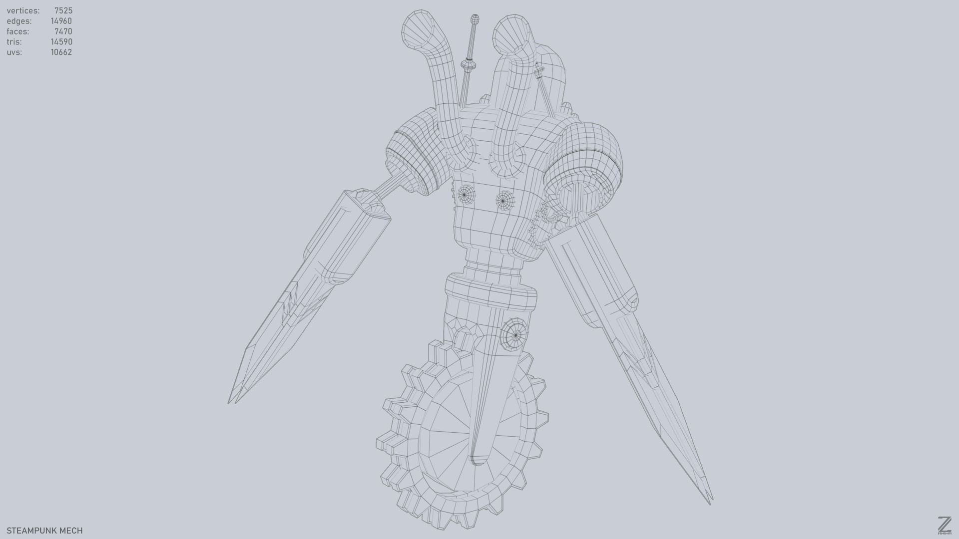 Steampunk mech Low-poly 3D model_14