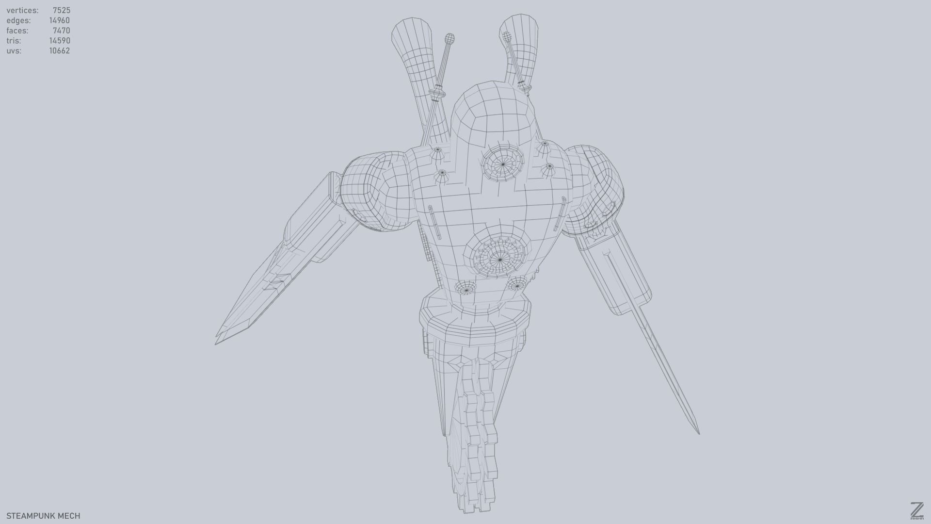 Steampunk mech Low-poly 3D model_15