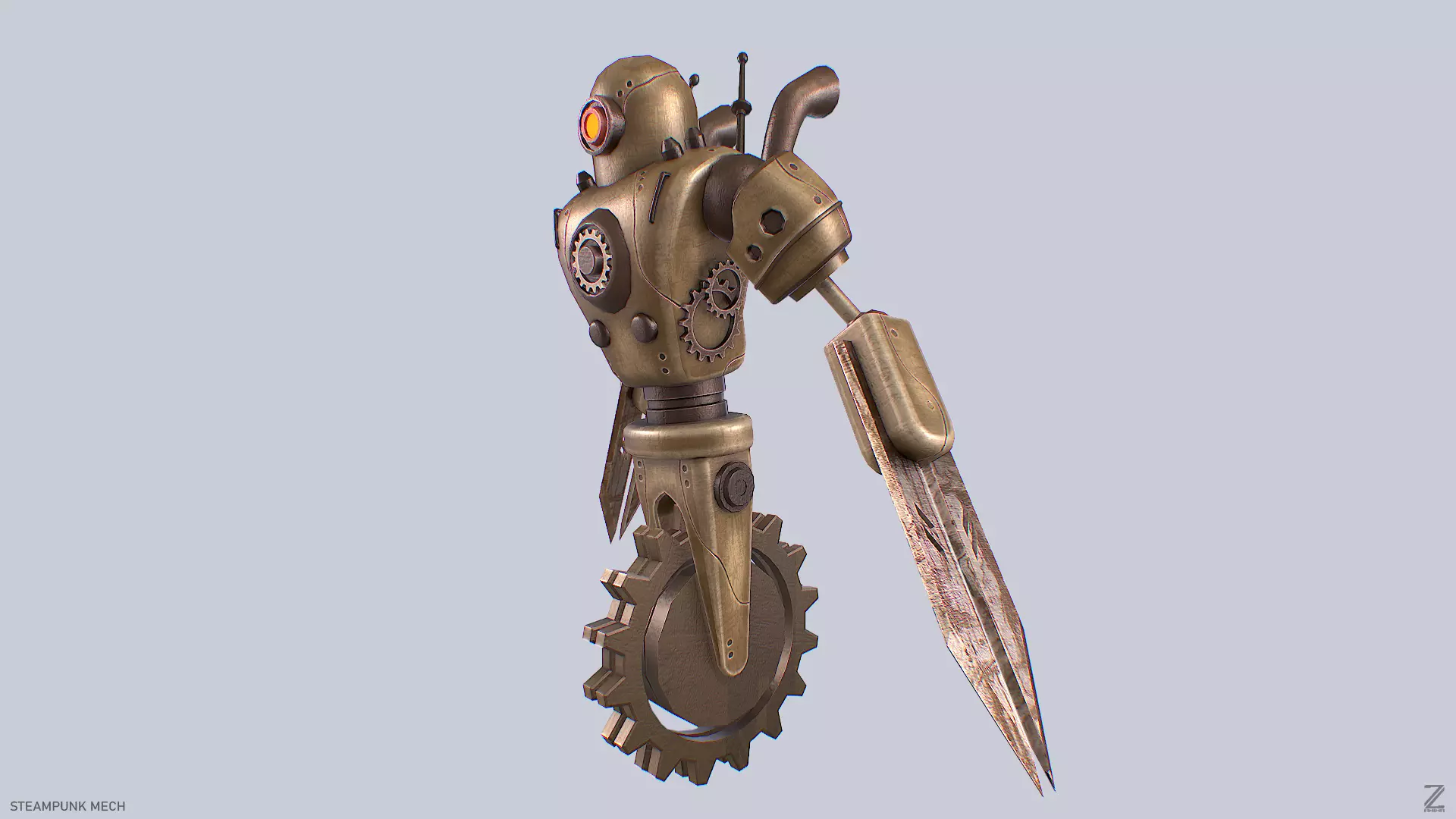 Steampunk mech Low-poly 3D model_0