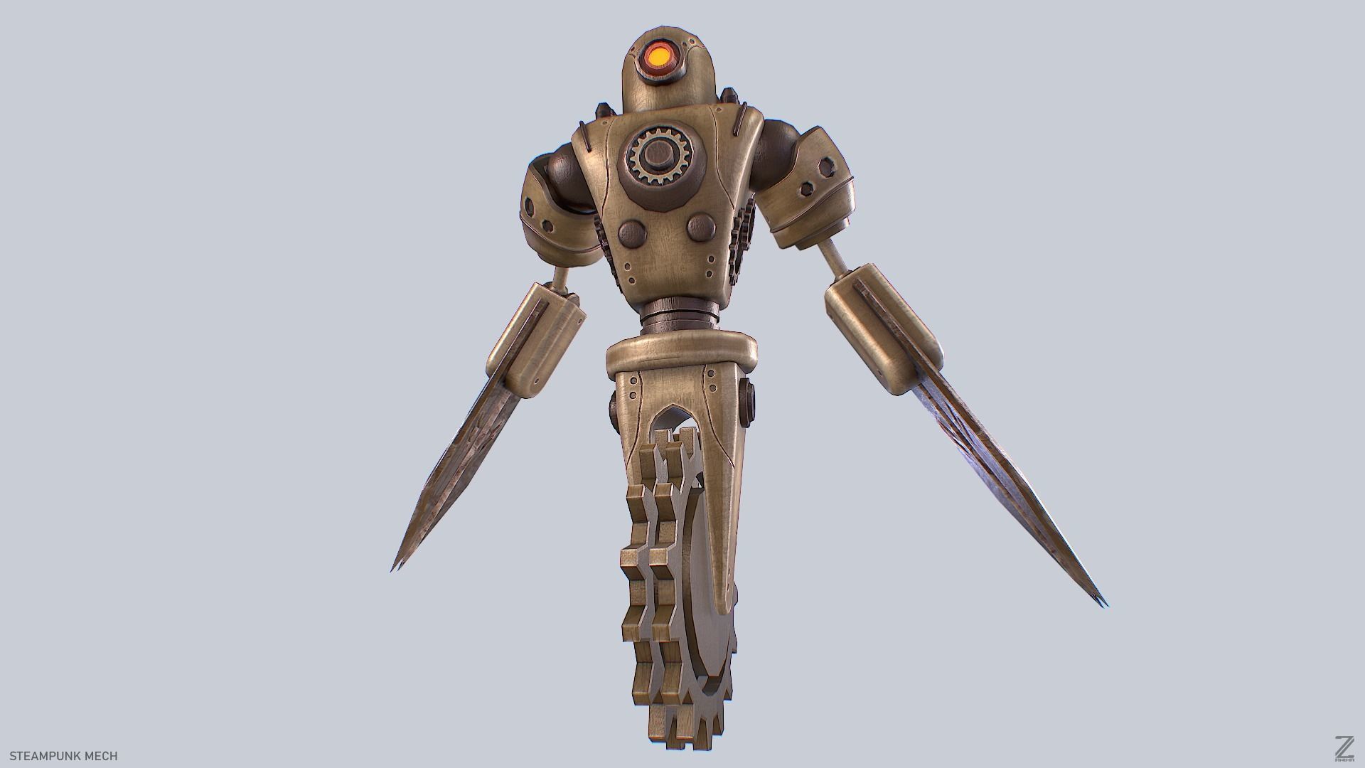 Steampunk mech Low-poly 3D model_9