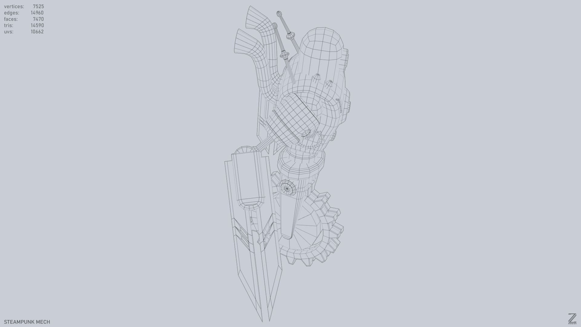 Steampunk mech Low-poly 3D model_16