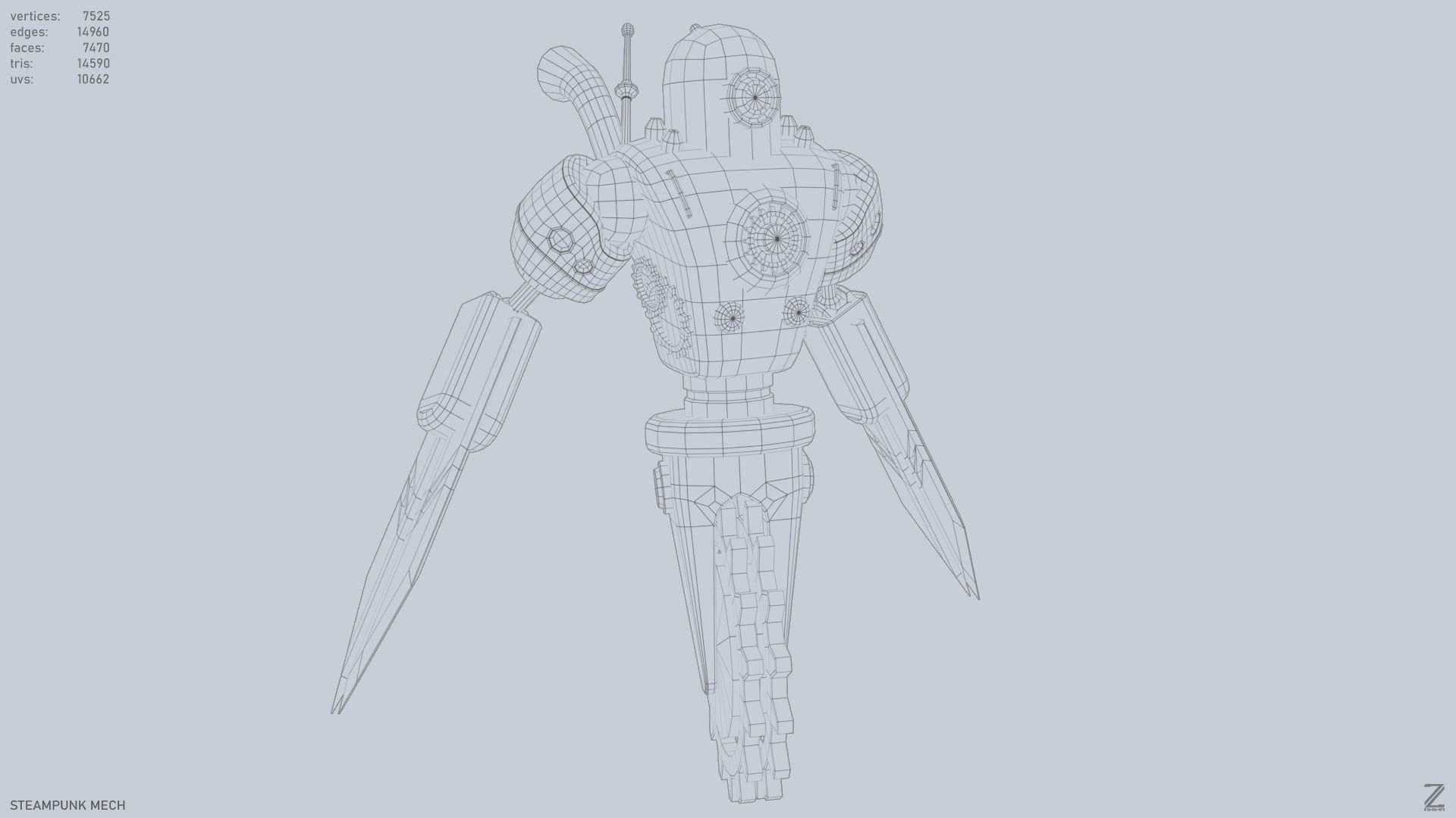 Steampunk mech Low-poly 3D model_11