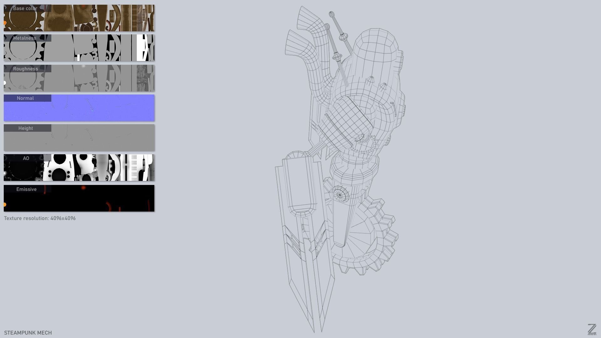 Steampunk mech Low-poly 3D model_3