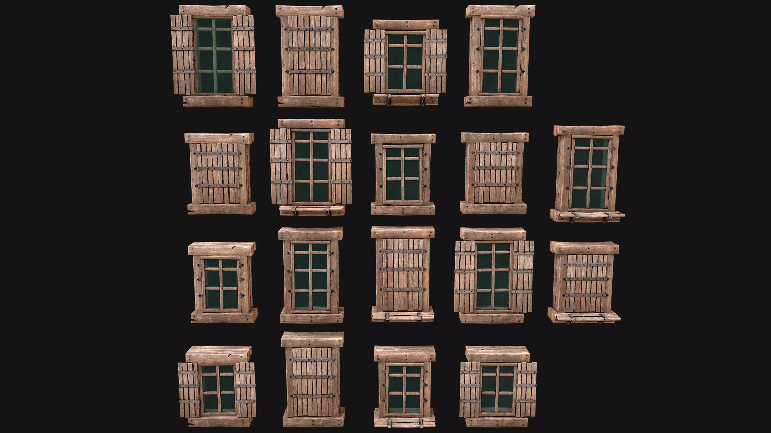 Medieval Windows Set Low-poly 3D model