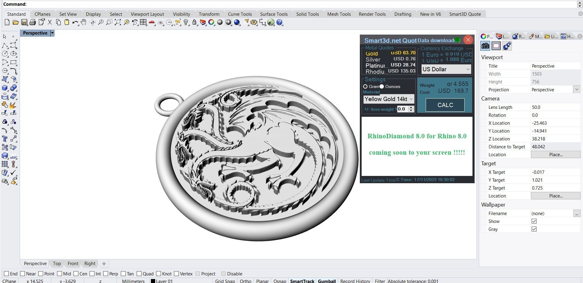 Three-Headed Dragon gold pendant jewelry 3D print model_4