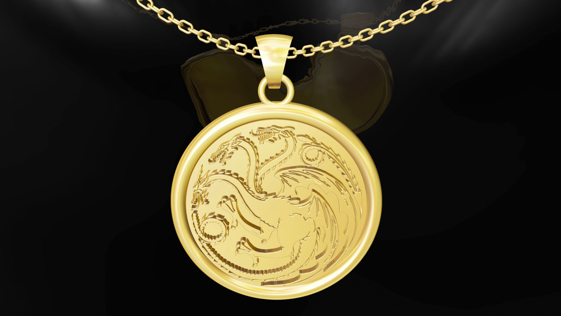 Three-Headed Dragon gold pendant jewelry 3D print model_2