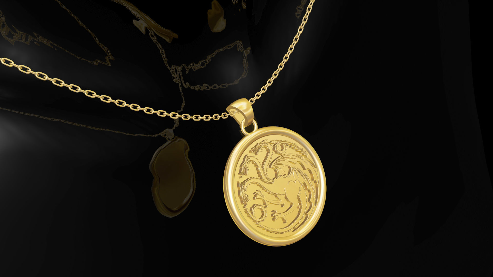 Three-Headed Dragon gold pendant jewelry 3D print model_3