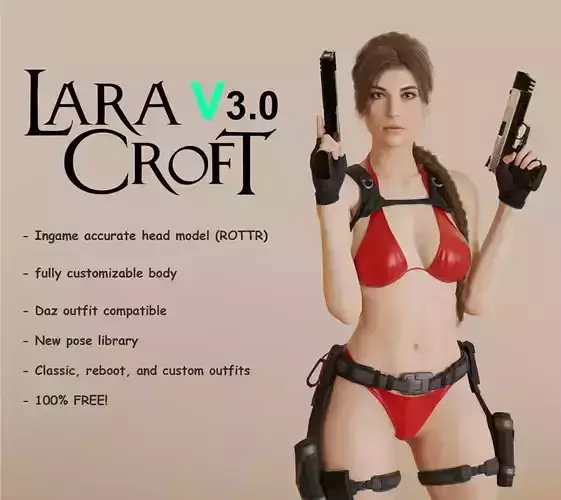Realistic Lara Croft model Rigged for Blender Free 3D model