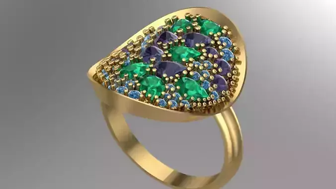 Fancy full pear and round diamond ring