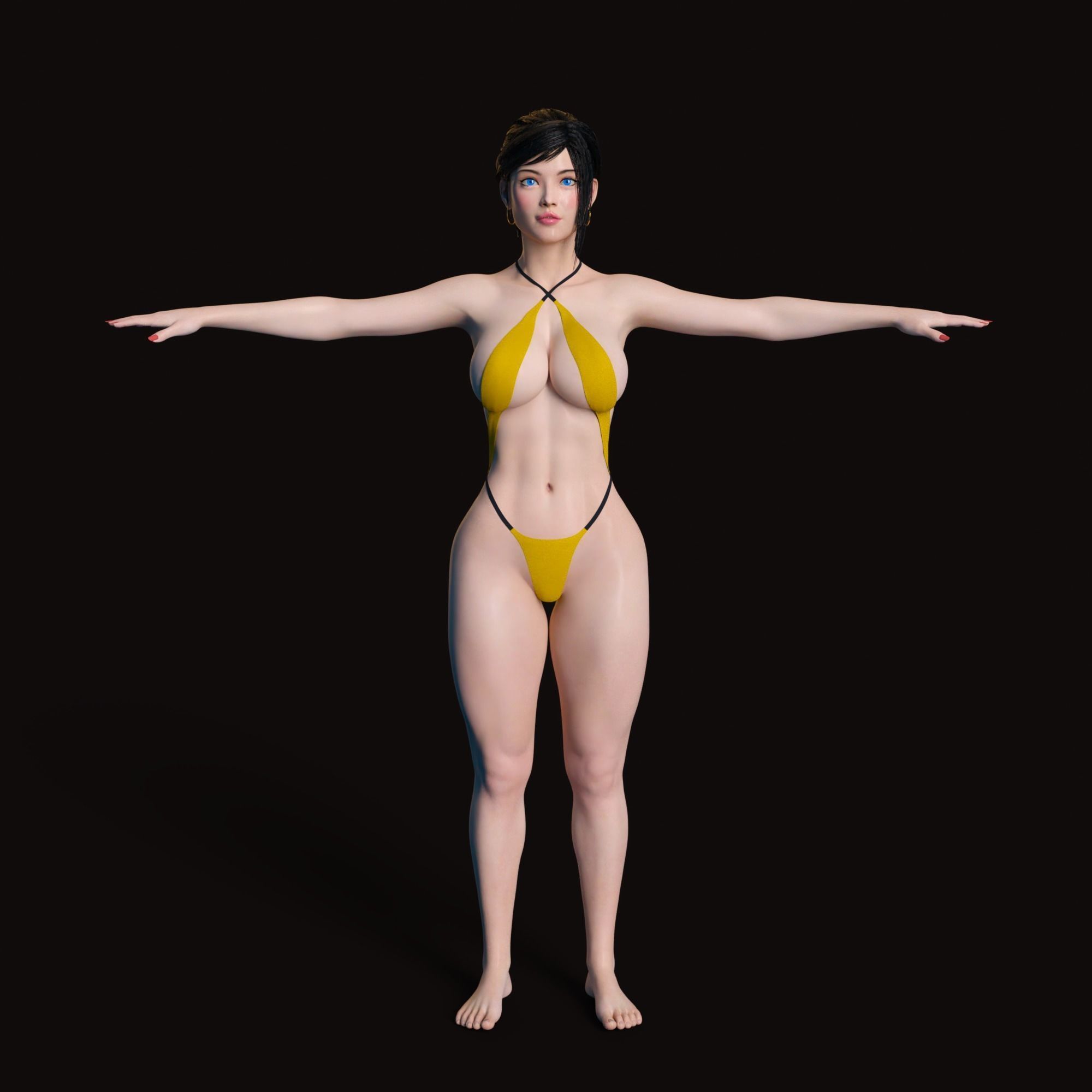 Sexy Girl Anime Style Rigged - Rina Low-poly 3D model_4