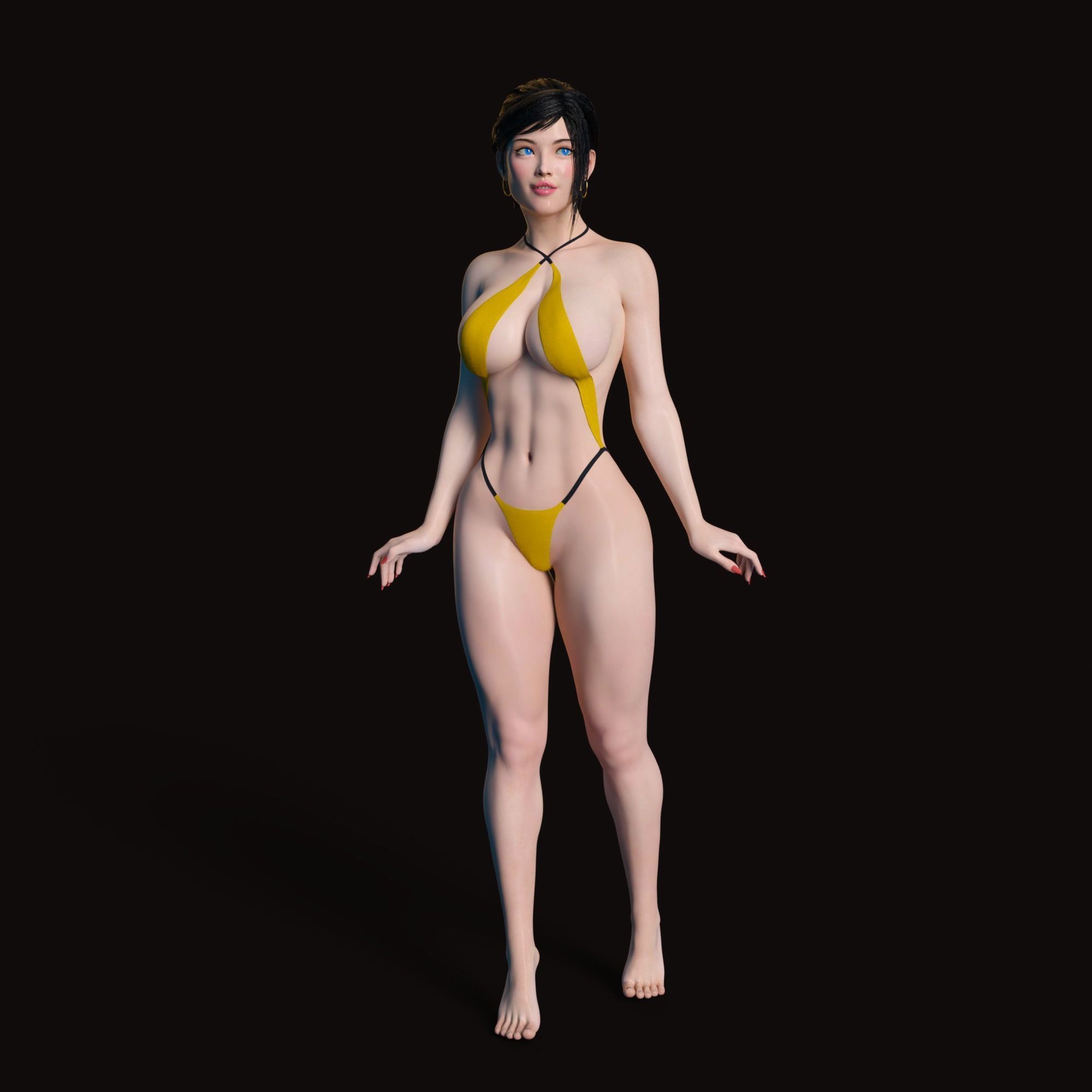Sexy Girl Anime Style Rigged - Rina Low-poly 3D model_1