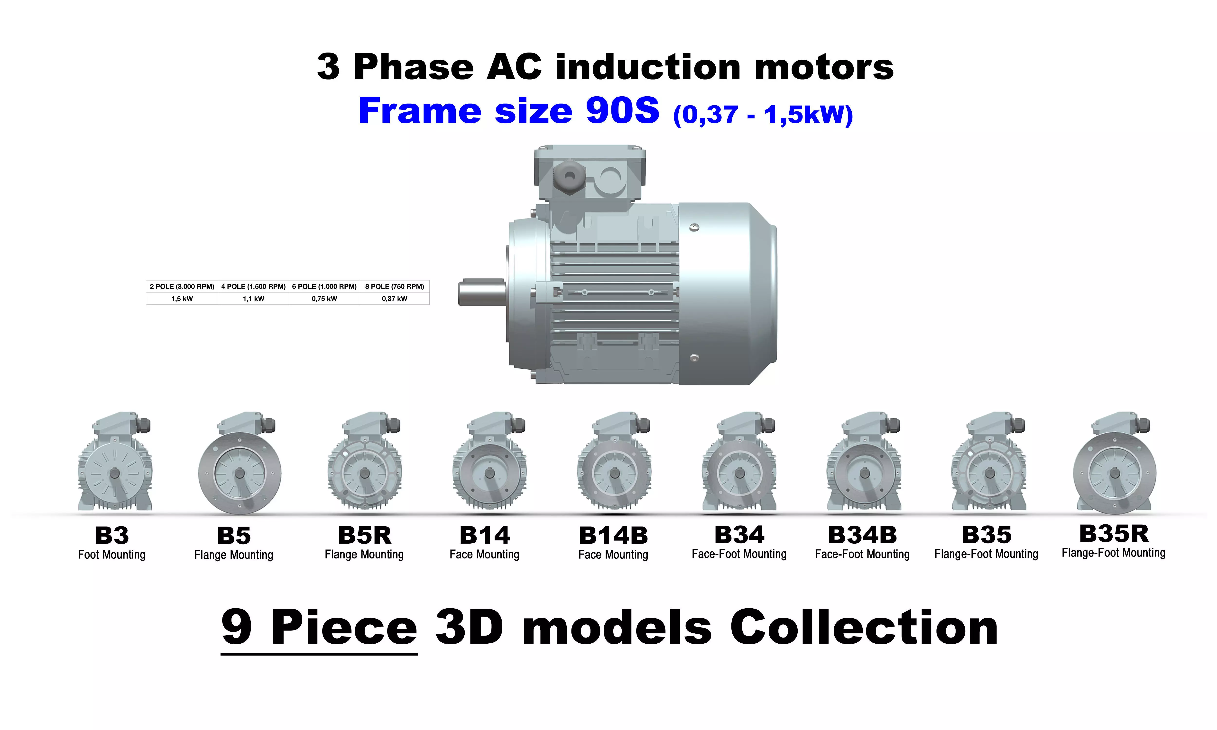 3 Phase AC induction motors - Frame size 90S 3D model_0