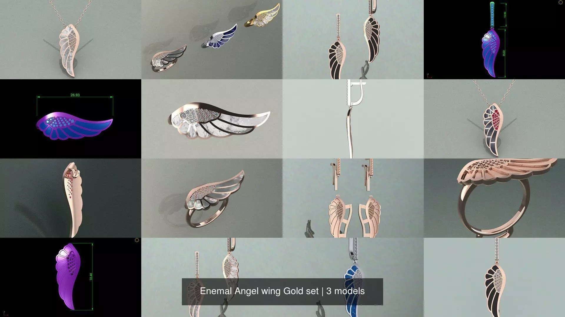 Enemal Angel wing Gold set 3D Model Collection_0