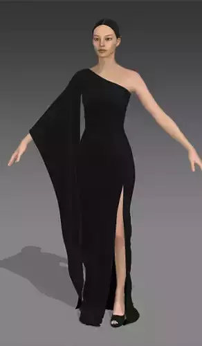 Dress black color slit skirt detail and long 