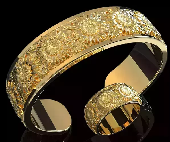 sunflower ring and cuff bracelet 3D print model