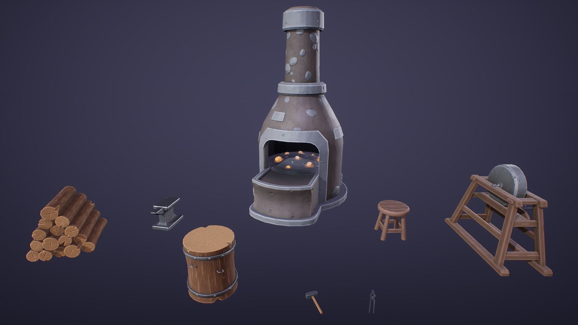 Stylized Blacksmith Tools Low-poly 3D model_1