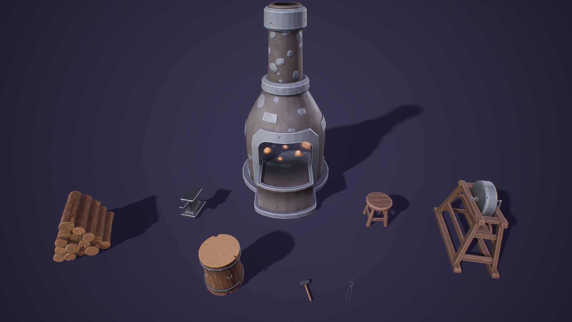 Stylized Blacksmith Tools Low-poly 3D model_6