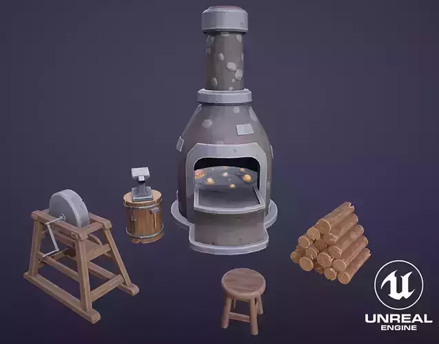 Stylized Blacksmith Tools Low-poly 3D model
