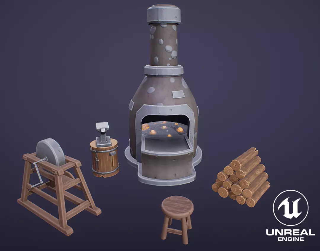 Stylized Blacksmith Tools Low-poly 3D model_0