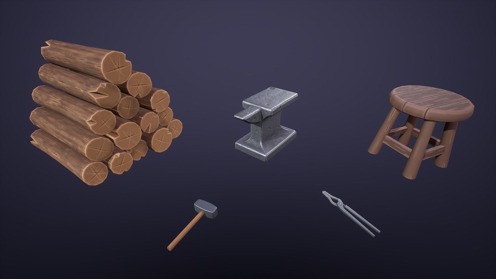 Stylized Blacksmith Tools Low-poly 3D model_2