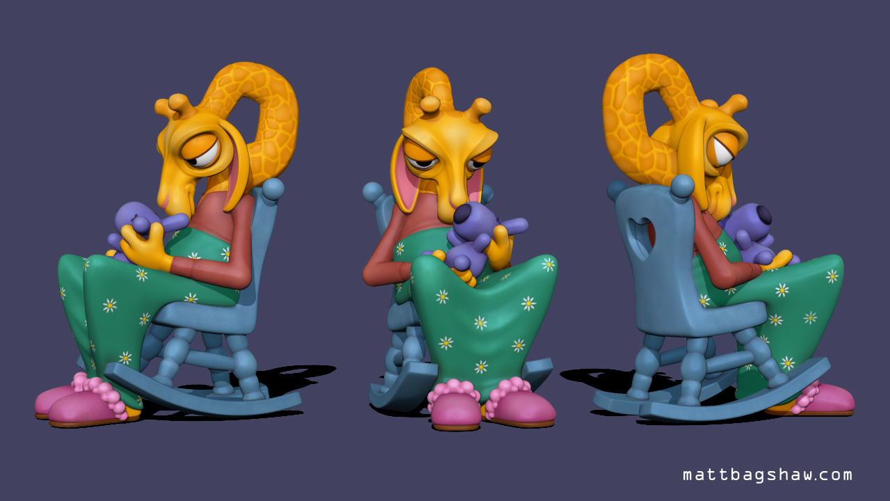 The Gift doll in rocking chair with teddy bear 3D print model_2