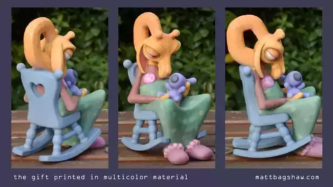 The Gift doll in rocking chair with teddy bear 3D print model