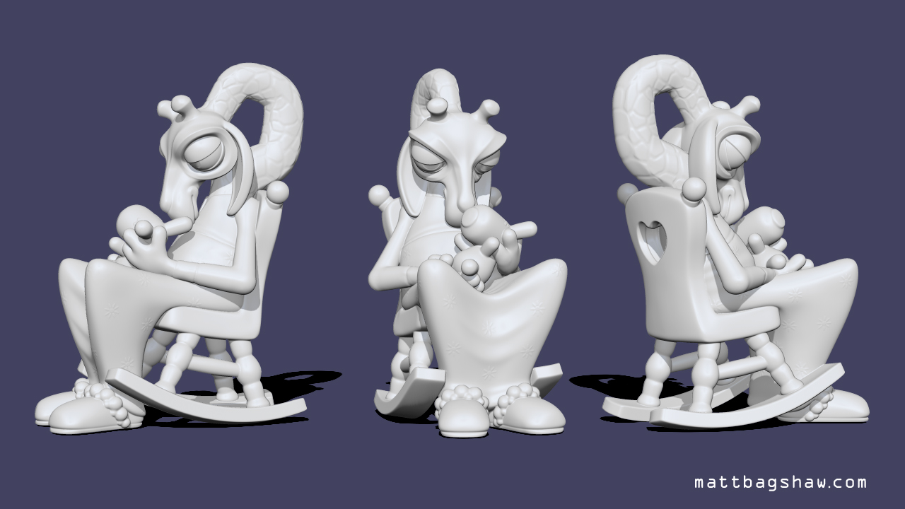 The Gift doll in rocking chair with teddy bear 3D print model_3