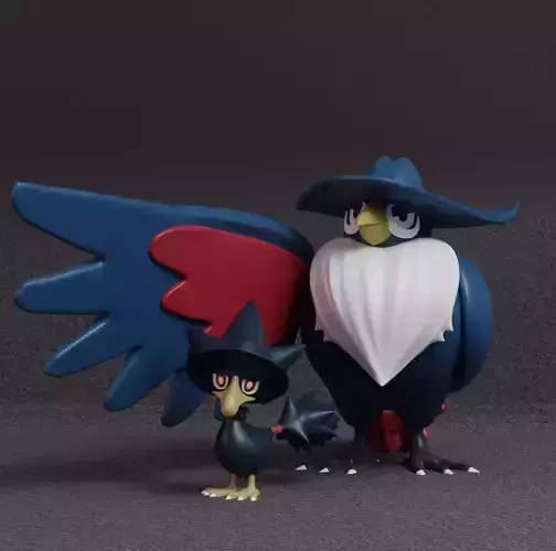 Pokemon - Murkrow and Honchkrow with 2 poses 3D print model