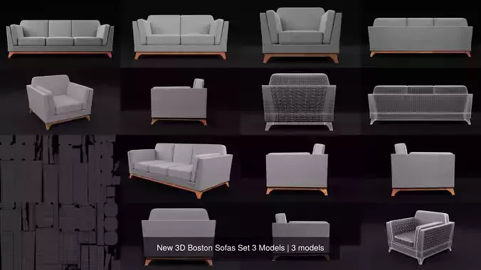 New 3D Boston Sofas Set 3 Models 3D Model Collection