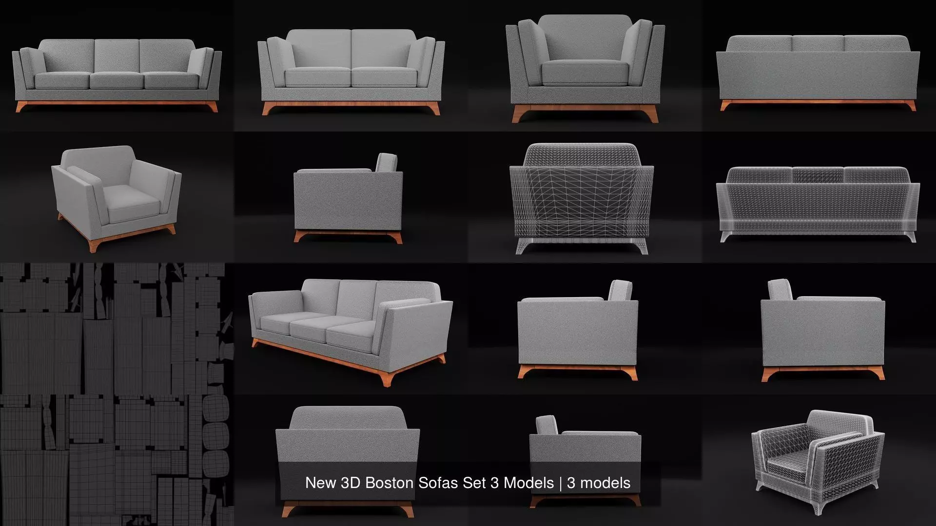 New 3D Boston Sofas Set 3 Models 3D Model Collection_0