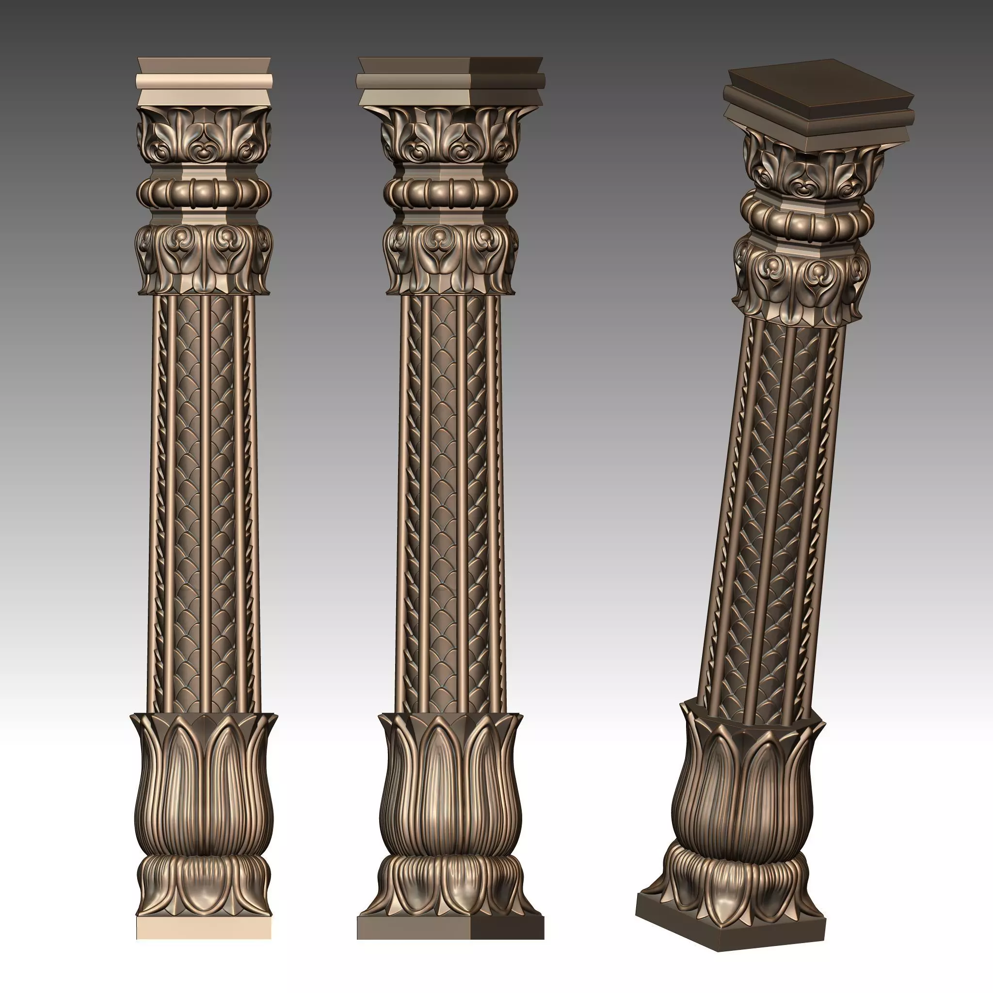 Wood carved Column 3D print model