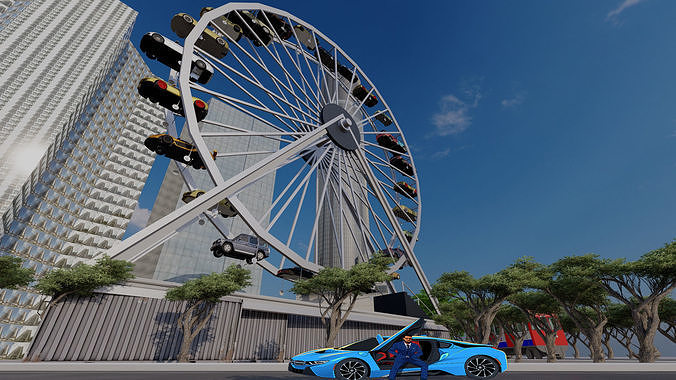 Ferris Wheels with sports car  Low-poly 3D model