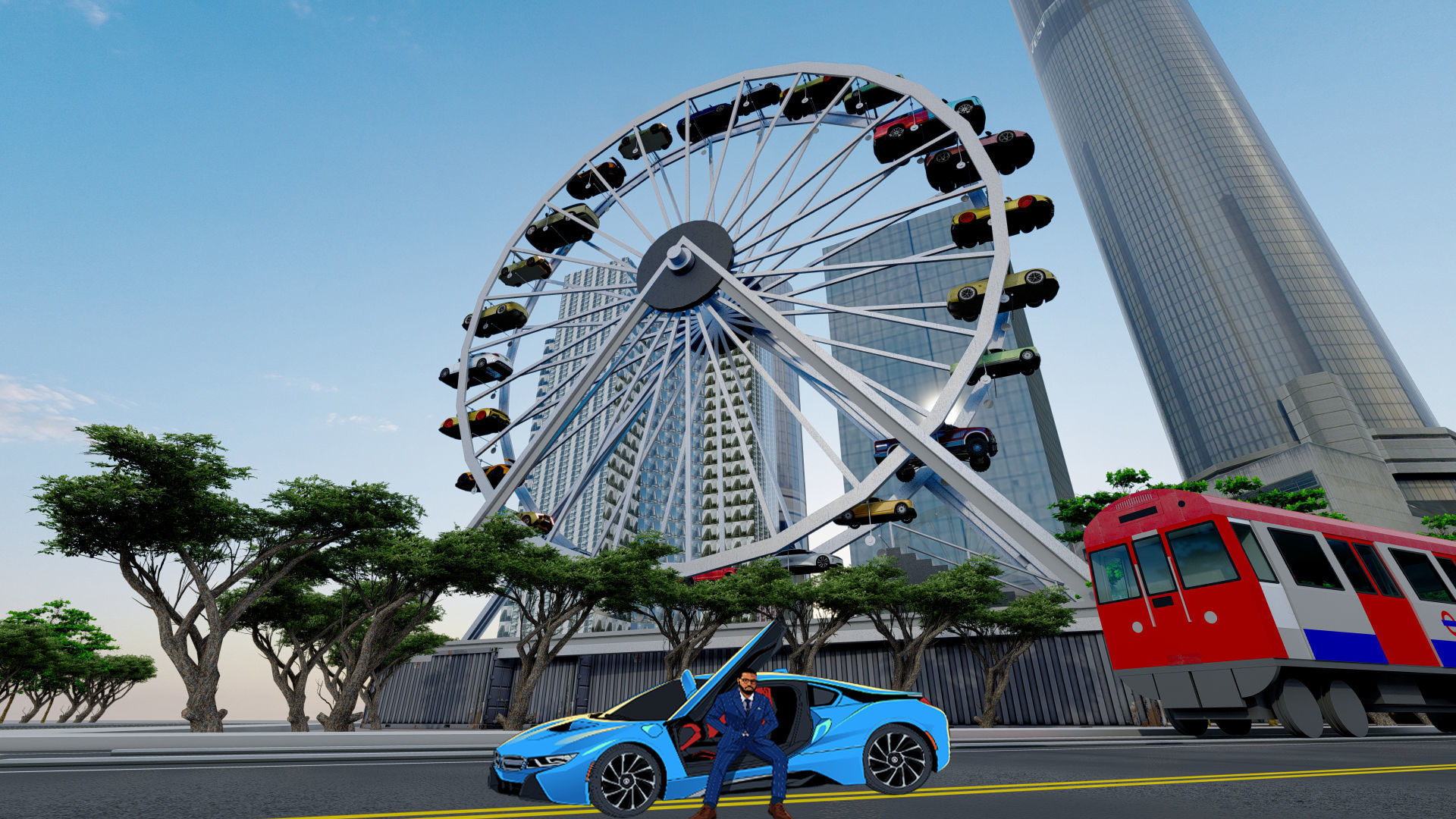 Ferris Wheels with sports car  Low-poly 3D model_2