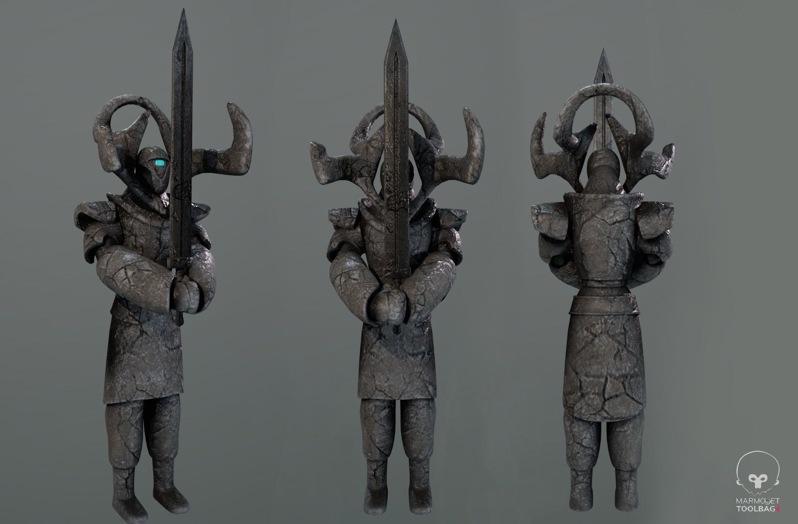 Ancient Statue Soldier Low-poly 3D model_4