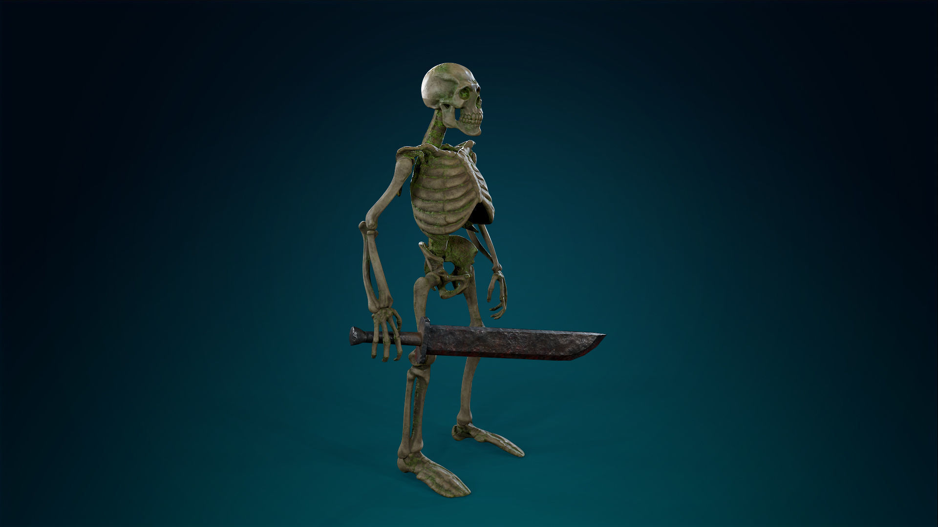 Skeleton Undead Warrior Forest - Lowpoly - Game Ready Low-poly 3D model_7